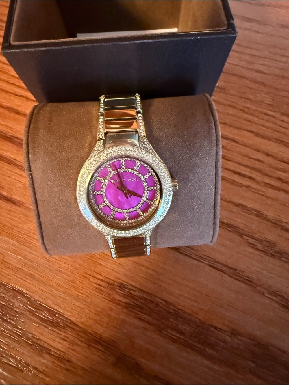 Michael Kors Gold-Tone Watch with Pink Dial Crystal Accents *needs new battery*